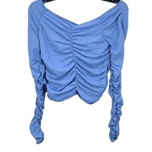 Elodie Blue Ruched Bodycon Off the Shouder Blouse Fairycore Festival Size Small
